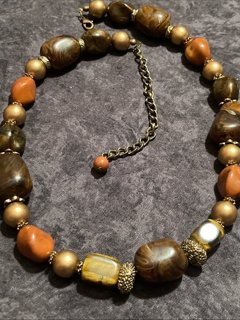Handcrafted Brown & Orange Beaded Statement Necklace